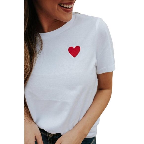 NWT KASSY White T Shirt Red Embroidered Heart - Picture 6 of 8